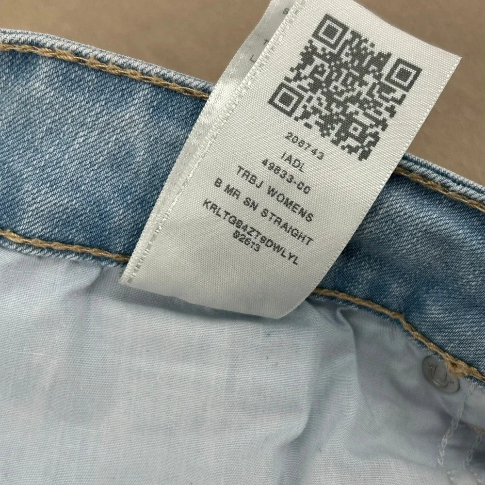 True Religion Billie Jeans Womens 31 Light‎ Blue Mid Rise Straight Leg Y2K Denim
